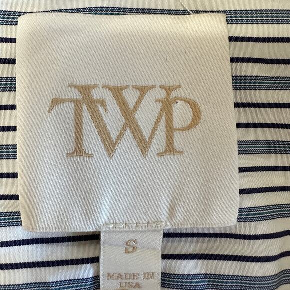 TWP Blue Striped Boyfriend Shirt, Cotton, Roll Tabs, Career, Quiet Luxury Small - Picture 14 of 16